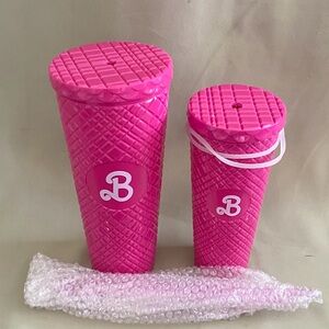 Barbie Rose Red Acrylic 2 pcs Tumbler 1200 & 700 Ml With lid and Straw B Letter